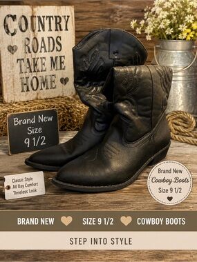 Black Cowboy Boots - Size 9 1/2